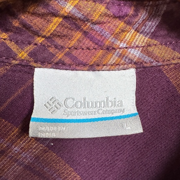 Columbia Burgundy & Orange Corduroy Plaid Adjustable Sleeve Button Up Shirt. L - Picture 4 of 7